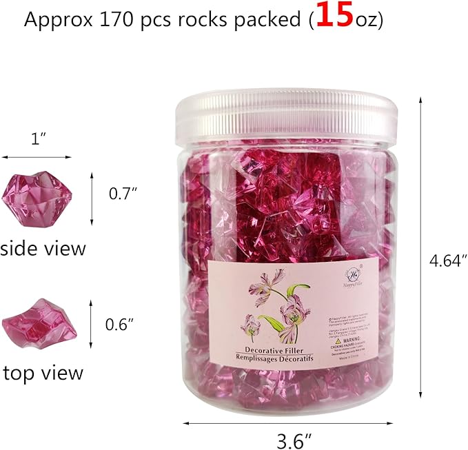 HappyFiller 15 OZ Burgundy Fake Ice Rocks Crystal Acrylic Gem Stone for Glass Vase Fillers,Candle Holder Decor, Wedding Centerpieces,Crafts,Dessert Table Decorative Scatter,Party,Home Accents