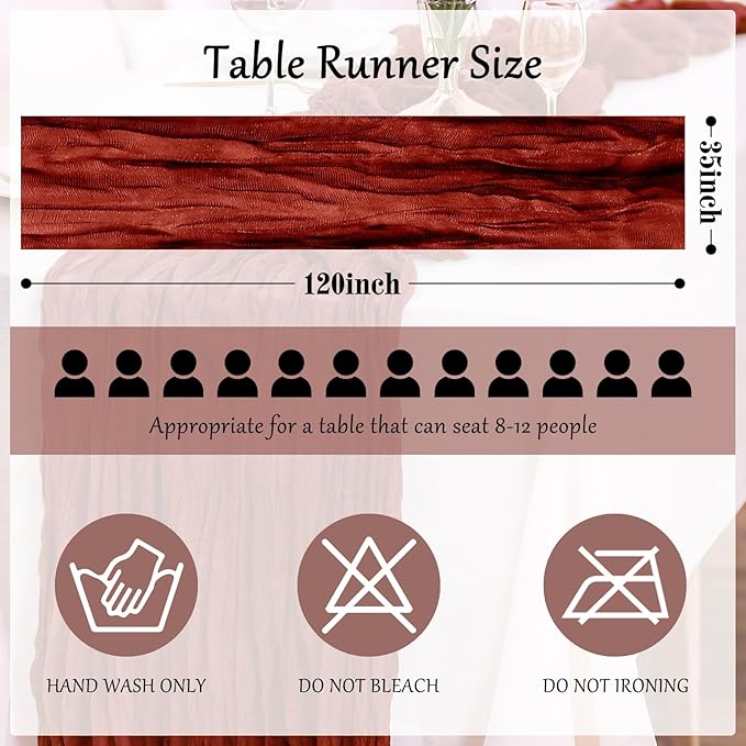 Cheesecloth Table Runner 10FT (35x120 Inch) - 1 Pack Terracotta Boho Gauze Fabric Cheese Cloth Table Runner Rustic Sheer Table Runners Cheesecloth for Wedding, Bridal Shower, Birthday Party Decor