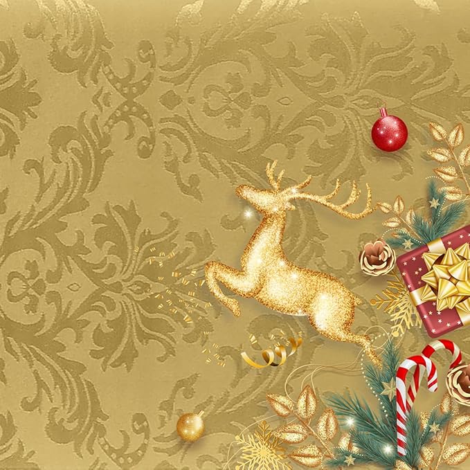 SASTYBALE Square Jacquard Tablecloth - 52x 52 Inch Spill Proof Wrinkle Resistant Damask Table Cloth, Soft Polyester Table Cover for Kitchen Parties Farmhouse, Gold