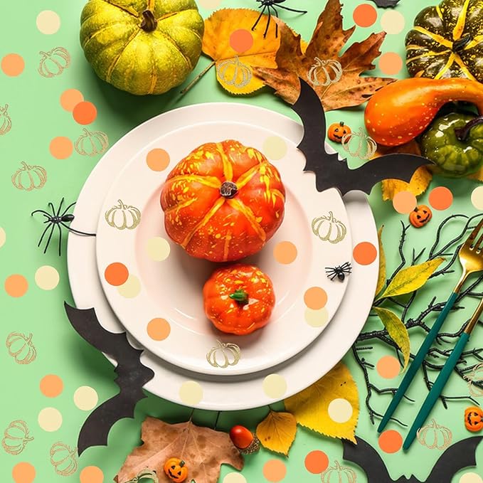 VHUWE Thanksgiving Confetti, 200 Pcs - Orange Round Confetti and Gold Pumpkin, Autumn Fall Paper Confetti for Thanksgiving Table Decorations and Party Supplies - Paper