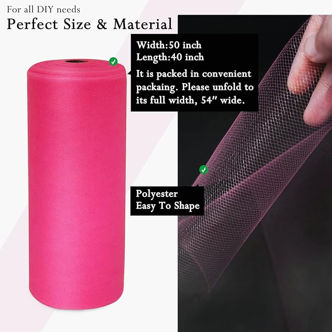Fuchsia Tulle Fabric Rolls 54 Inch by 40 Yards Tulle Bolt Spool for Wedding Decorations DIY Tutu Baby Shower Table Skirt Ceiling Decor Birthday Party Craft Supplies