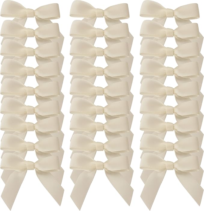 50pcs 1-1/2" Mini Satin Ribbon Bows Without Twist Ties for Crafts Gift Wrapping Packing Christmas Decoration (1.5"-Ivory)