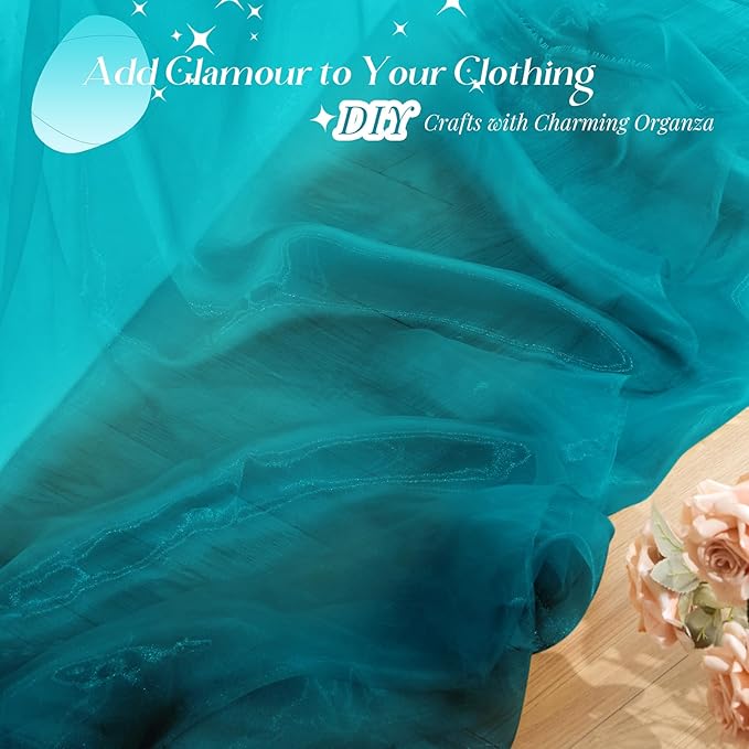 P Pothuiny Sheer Organza Fabric by The Yard, 3 Yards x 60 Inch Wide Bridal Teal Organza Tulle Fabric Roll Shiny Gauze Fashion Dress Sewing Craft for Wedding Party Decorations Backdrop