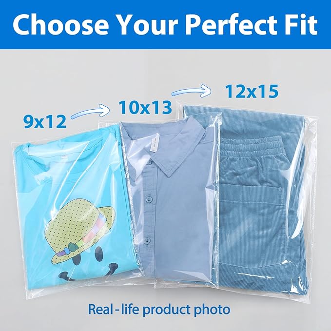 PigPotParty 10"x13" Self-Sealing Clear Cellophane T-Shirt Bags with Adhesive, 100 Pack Plastic Cello Packaging for Clothes, Gifts, Magazines, A4, Envelope, Letter & Small Business Use