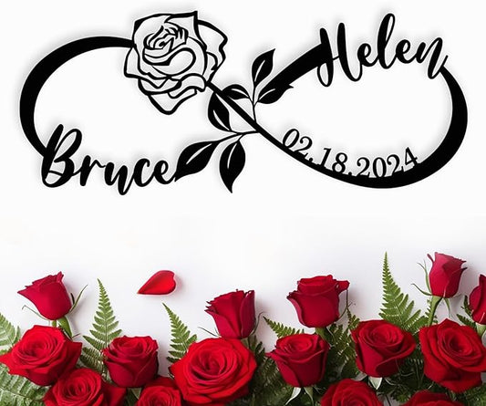 Custom Infinity Sign, Personalized Couples Name Sign, Infinity Metal Name Sign, Personalized Wedding Gifts, Love Name Sign, Infinity Wall Decor with Flower, Anniversary Housewarming Gift