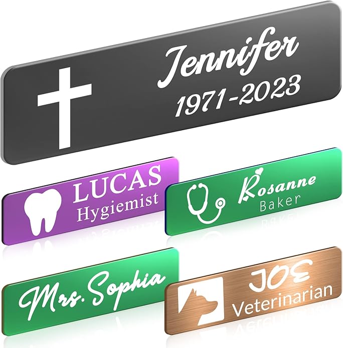 Custom Engrave Name Tag Badges Personalized Magnetic Name Badges with Logo Customize Metal ID Work Tags with Pin Backing Name Tag for Nurses Uniforms Employees Staff