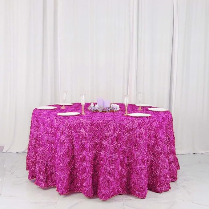Efavormart 120" Wholesale Round Table Cover Fushia Grandiose Rosette 3D Satin Tablecloth for Wedding Party Event Decoration