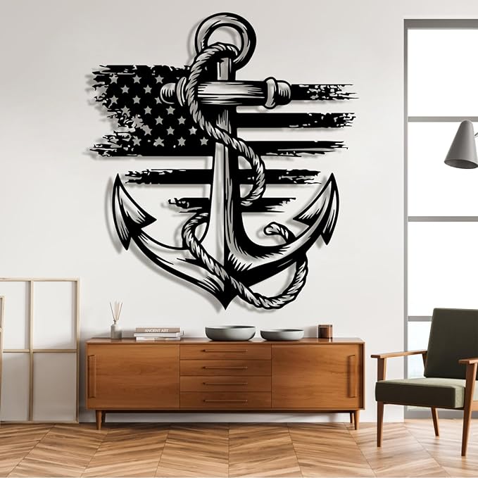 lunwall Metal Anchor Wall Decor, Anchor Metal Sign, Metal Anchor Decor, Anchor Metal Wall Art, Metal Nautical Wall Decor, Metal Wall Decor Coastal, Anchor Wall Decor (white, 47L x 43W / 120 x 109 cm)