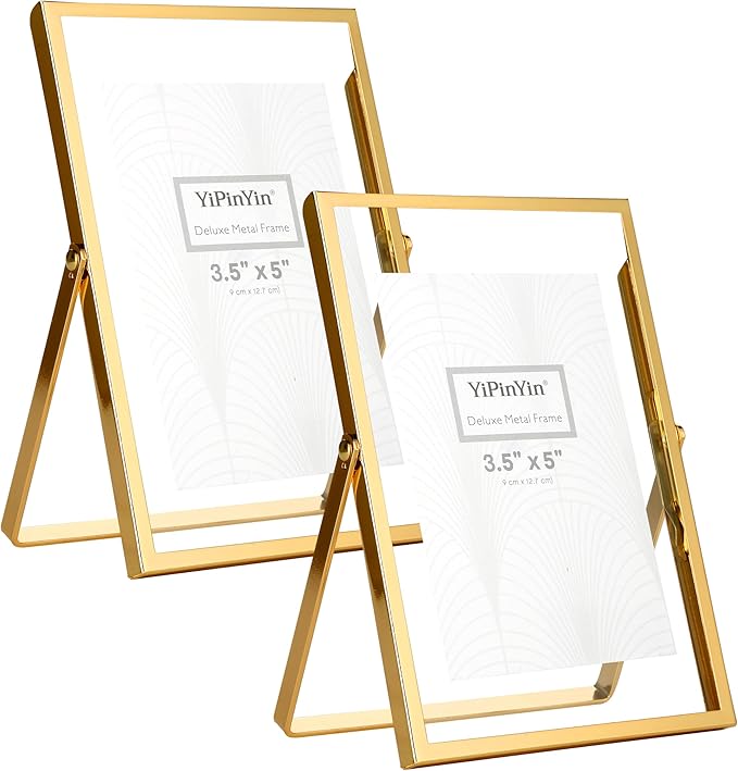 Gold 4x6'' Double Floating Frame For Photo Sizes 2x3'', 3.5x 5'', 4x6'' Metal double Frames for Tabletop/Display, Gold Floating Frame for Gift Wedding, Christmas,Birthady, Home or Office Décor.
