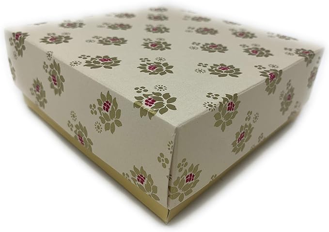 Desi Favors Floral Printed Sweet Boxes for Indian Sweets, Cookies, Goodies, Mithai, Candy, Gift Boxes with Lids Bulk, Handmade Bulk Mithai Box, Favor Boxes for Wedding, 2.95x5.51 Inch (Pack of 4)