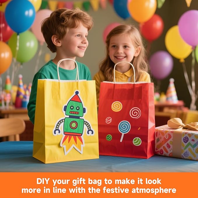METAPRINT 48 Pcs Rainbow Paper Gift Bags with Handles in Bulk, 5.8x3.2x8.25 inch Small Kraft Paper Bags for Birthdays, Party Favors, Wedding (8 Colors)