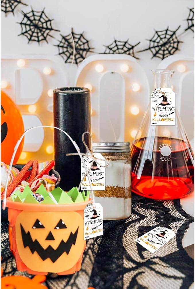 Aukolass 50pcs Happy Halloween Treat Tags,Witch Themed Gift Tags for Halloween Party Favors and Gift Wrapping Decoration(Witching)