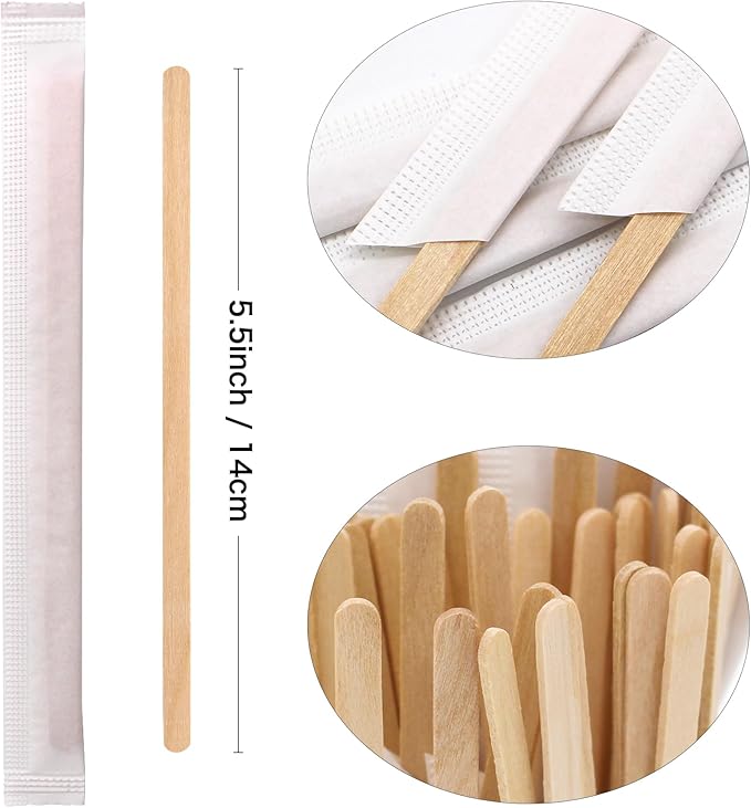 1000PCS 5.5 in Individually Wrapped in Paper Wooden Coffee Stirrers, A+++Level Smooth Rounded Edges Wood Sticks for Daily Use or Other DIY Craft Design (1000pcs)