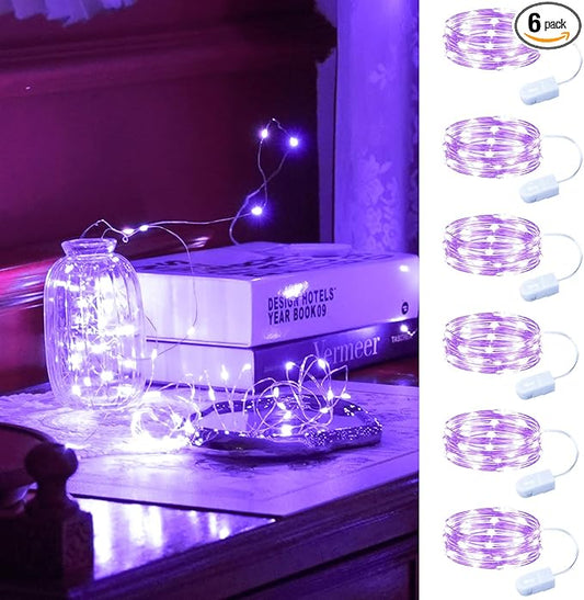 HXWEIYE 6 Pack Purple Fairy Lights Battery Operated, 7ft 20LED Mini Fairy String Lights Mason Jar Lights, Waterproof Firefly Starry Lights for DIY Wedding Party Bedroom Patio Christmas Décor