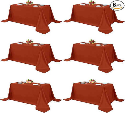 Fitable Rust Table Clothes for Rectangle Tables, 6 Pack - 90 x 156 Inch - Reusable and Elegant Fall Tablecloths, Polyester Fabric Table Covers for Wedding, Party, Banquet, Formal Events