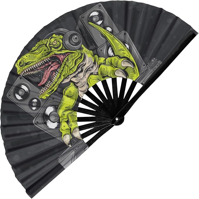 GloFX Folding Fan - DJ Dino - Large Rave Clack Folding Hand Fan for Men/Women - for EDM, Music Festival, Club, Event, Party, Dance, Performance, Decoration, Gift