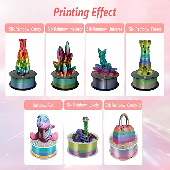 Kingroon 10KG Silk Rainbow PLA Filament Bundle, 1.75MM 3D Printing Filament, Color Changing, Dimensional Accuracy 0.02mm, Fits Most 3D Printers