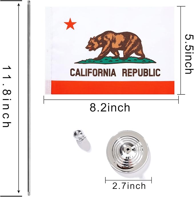 ZXvZYT 2 Pack American US California flag USA Calif CA State table flag,Small Mini United States Desk Flags With Stand Base,for U.S. States Party Events Celebration Decorations Supplies