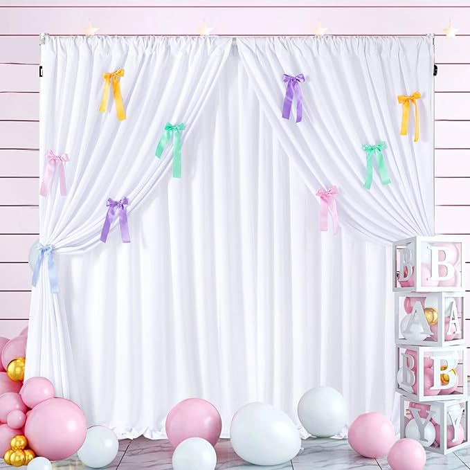 White Wedding Backdrop Curtain : 2 Panels 5.8×8ft Backdrop DIY Creative Photography Props Background - Shower Party Event Decorations