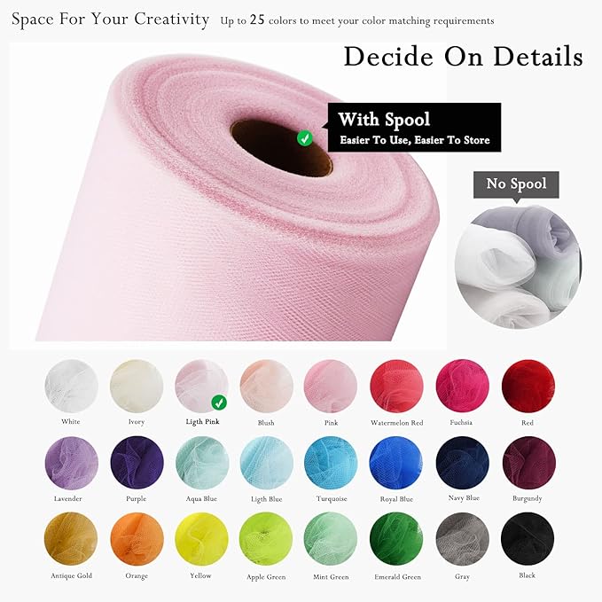 Light Pink Tulle Fabric Rolls 54 Inch by 40 Yards Tulle Bolt Spool for Wedding Decorations DIY Tutu Baby Shower Table Skirt Ceiling Decor Birthday Party Craft Supplies