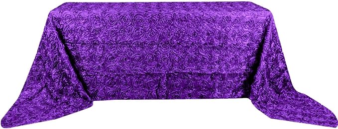 Efavormart 90"x156" Wholesale Rectangle Table Cover Purple Grandiose Rosette 3D Satin Tablecloth for Wedding Party Event Decoration