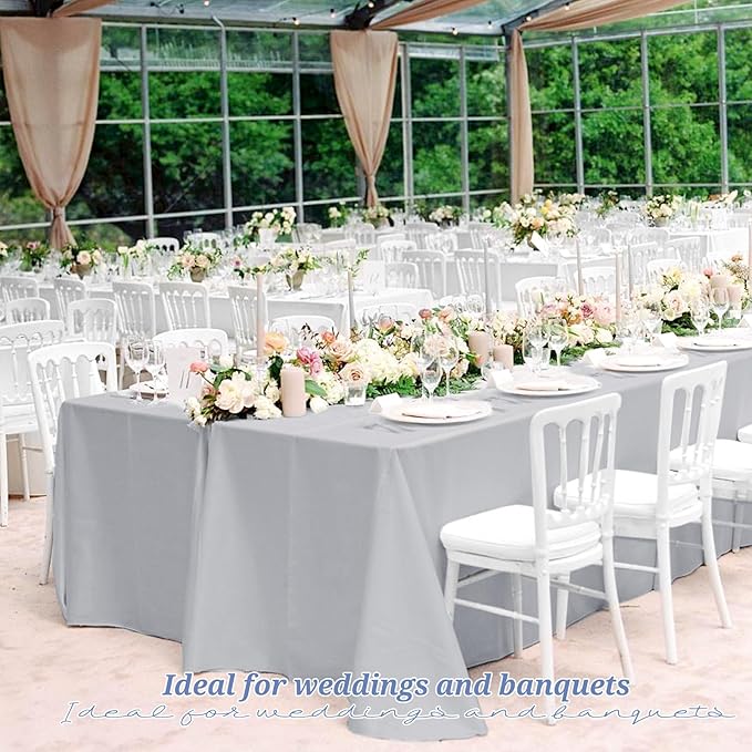 12 Pack Light Grey Tablecloths for Rectangle Tables 60 x 126 Inch Polyester Tablecloth 8 Foot Rectangle Table Cloth Wrinkle Resistant Washable Fabric Table Cover for Party Wedding Banquet Events