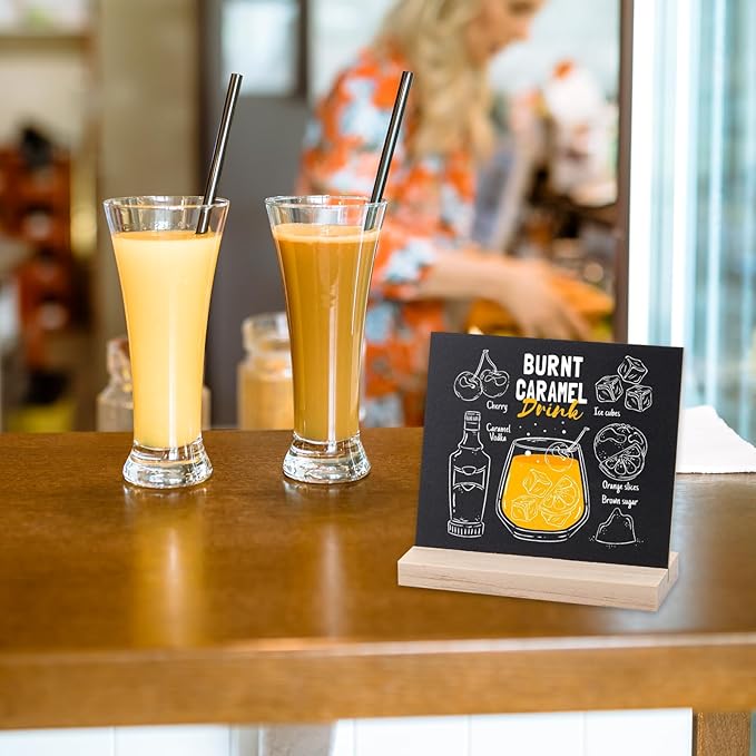 Double-Sided Small Chalkboard Signs (6 x 5 Inch) - Set of 6 with Stand & 7 Liquid Chalk Markers | Vintage Decorative Mini Tabletop Message Boards for Home & Events