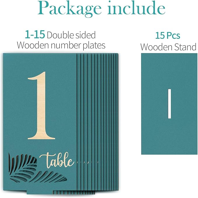 Wooden Table Numbers 1-15,3.2x5.8 Inch Double Sided Rustic Blue Wedding Table Number Signs with Wooden Base,Wedding Centerpieces for Banquet Restaurant Party Decor (Blue, 1-15)