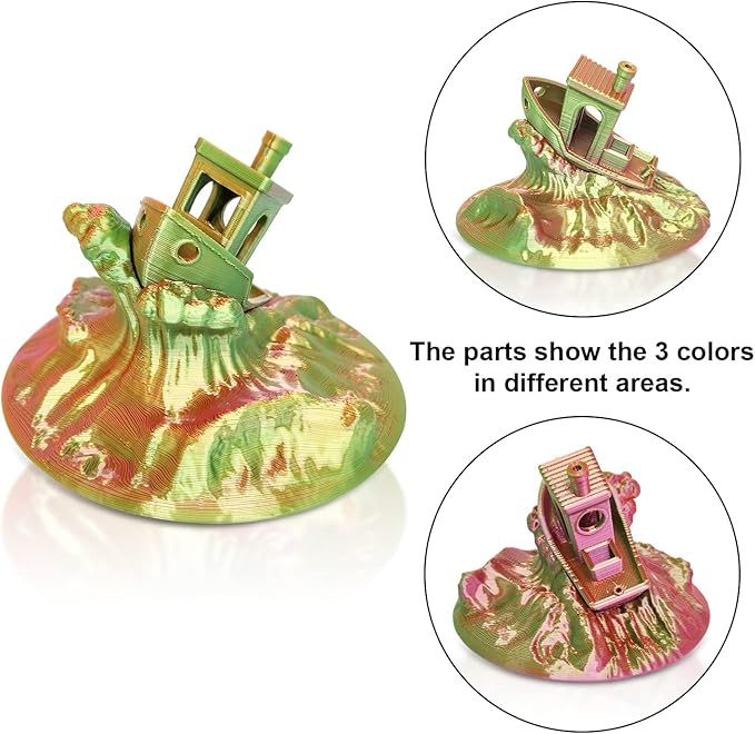 YOUSU Silk Tri Color PLA Filament，Coextrusion PLA Filament 1.75mm，1KG/Roll,3D Printer Filament Silk PLA Gold & Green & Rose red.