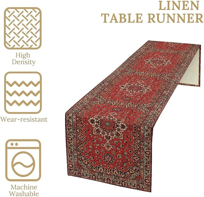 Vintage Boho Red Table Runner,Elegant Mid Century for Home Farmhouse Kitchen Table Dining Coffee Room Garden Party Wedding Decor 13x120in