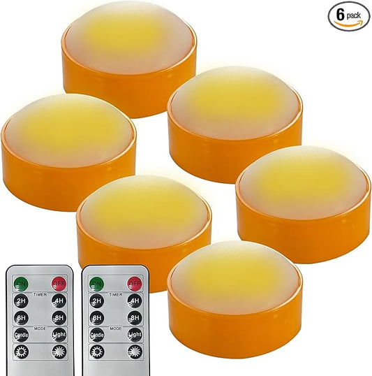 LED Pumpkin Lights with Remote and Timer, Battery Operated Bright Flickering Flameless Candles for Pumpkin Decor, Jack-O-Lantern Halloween Party Decorations,Orange Color, 6 Pack