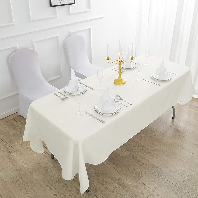 Rectangle Tablecloth 90x132 inch Washable Polyester Fabric Table Cloth for Wedding Party Dining Banquet Decoration（90x132, Ivory）