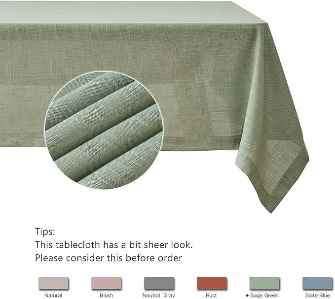 maxmill Lux Faux Linen Tablecloth with Slubby Textured Weaves Wrinkle Free Anti-Shrink Soft Table Cloth for Kitchen Dining Tabletop for Outdoor and Indoor Use Rectangle 60 x 84 Inch Sage Green