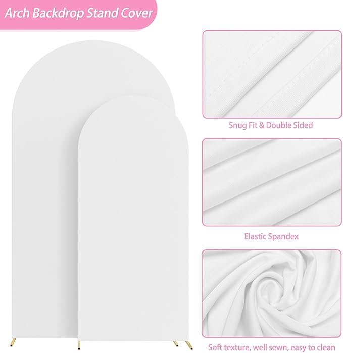 Fomcet Wedding Arch Cover 7.2FT, 6FT White Spandex Arch Backdrop Covers 2 Set Round Top Fitted Fabric for Birthday Party Baby Shower Wedding Arches Stand Decoration