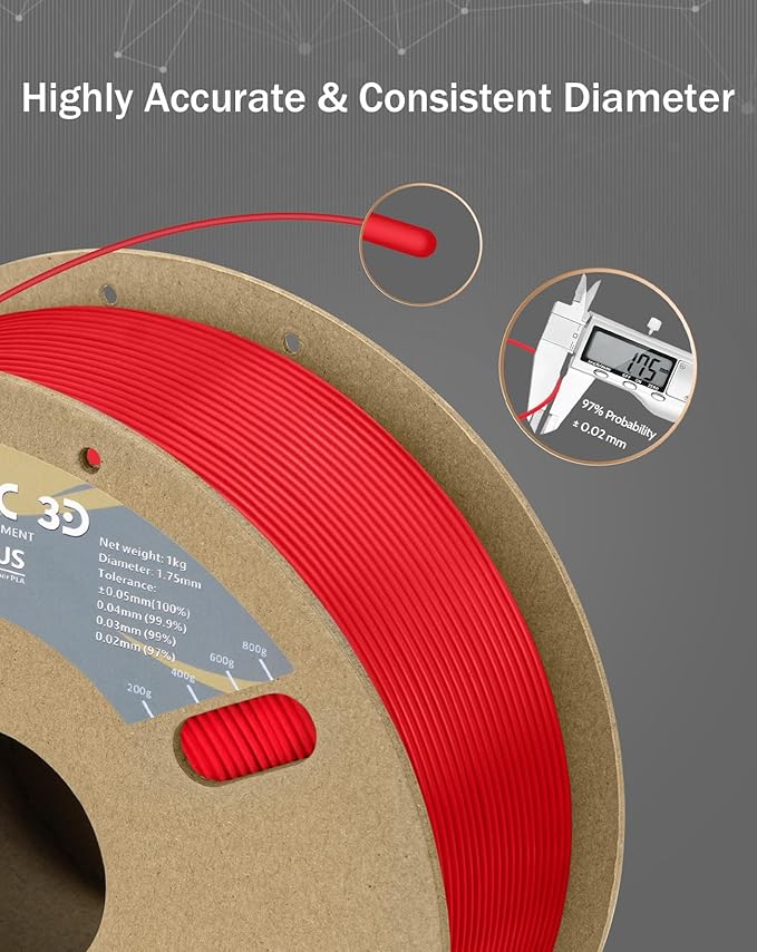 DURAMIC 3D PLA+ Filament 1.75mm 2Kg Black + Red, PLA Plus Filament 2 Pack 1kg Spool(2.2lbs) Tougher and Stronger, Dimensional Accuracy Probability +/- 0.02mm
