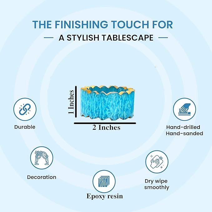 Handmade Epoxy Napkin Rings Set of 12 | Elegant Round Napkin Holders for Dining Table, Weddings, Parties & Home Décor | Durable & Stylish Farmhouse Table Accessories - (Blue Gold) - ALPHA Living HOME