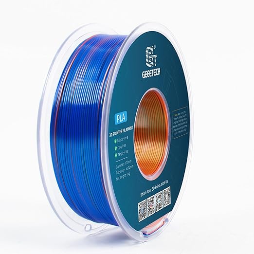 Geeetech 3D Printer Silk PLA Tri-Color Filament, Metal-Like Shiny Silk Filament 1.75mm 1kg (2.2lbs) Spool, Dimensional Accuracy +/- 0.02 mm, Tri-Color Orange Blue Green