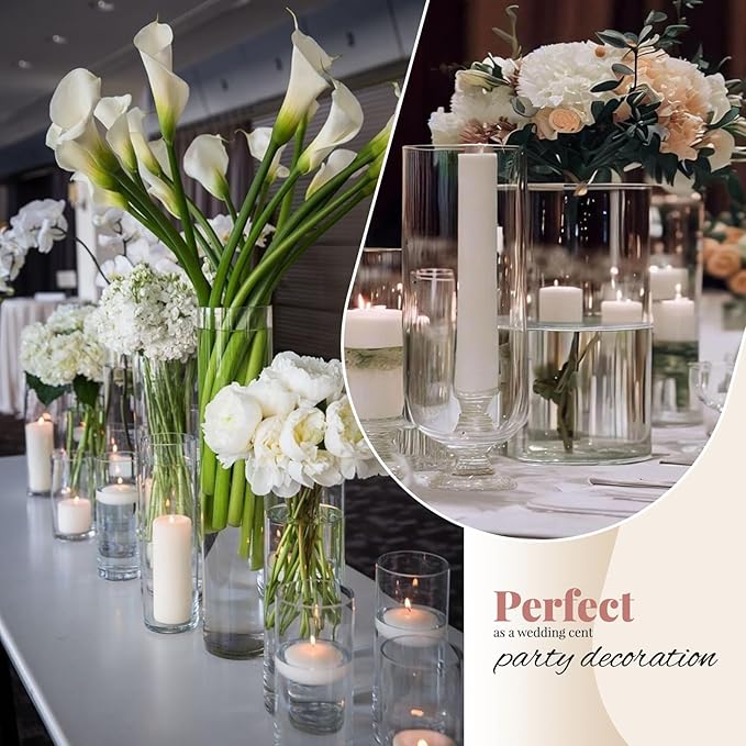 12Pack Glass Cylinder Vases for Centerpieces - 16 Inch Tall Flower Vase for Wedding Decorations, Floating Candle Holder Vase Bulk,Glass Hurricane Candle Holders for Table Shelf, Party, Home Decor
