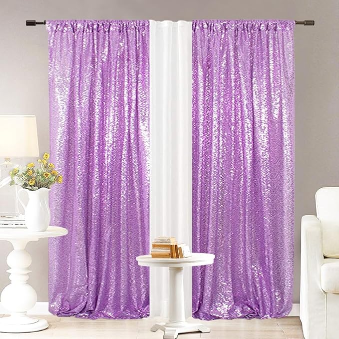 Eternal Beauty 4 PCS Sequin Backdrop Curtain, Sequin Wedding Backdrop for Christmas Party, Birthday (Lavender 2FTx8FT)