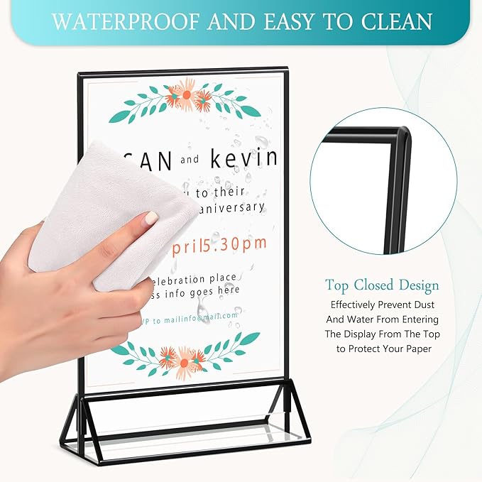 12 Pack Clear Acrylic Wedding Table Number Frame Acrylic Sign Holder with Vertical Stand Holder and Borders Picture Frames Wedding Table Numbers Display Stand Table Sign Holder (5 x 7 Inch)