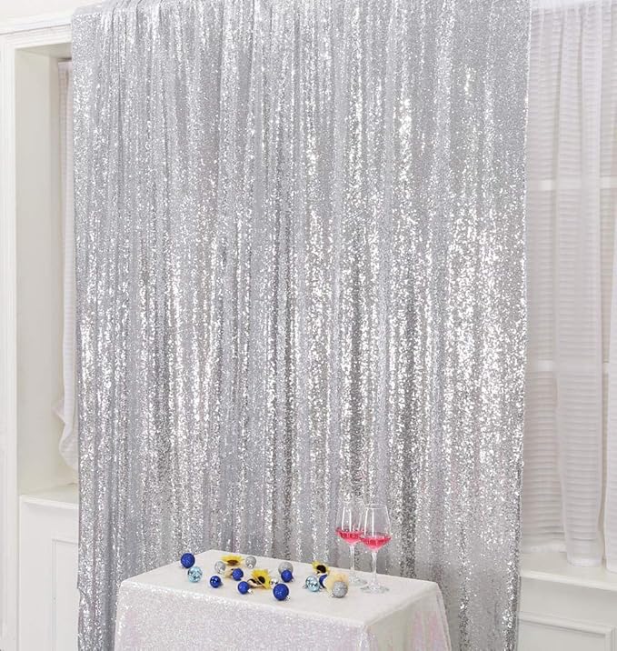 SquarePie Sequin Backdrop 6FT x 8FT Silver Curtain Background for Wedding Party Christmas