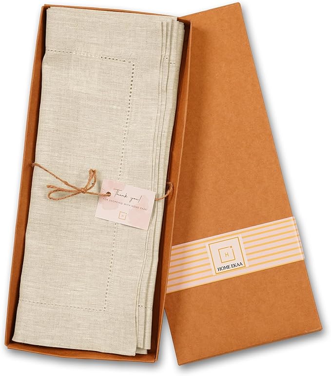 Linen Light Natural Table Runner 72 Inches - 100% Pure Linen Cloth Fabric Hemstitch Table Runner 14 x 72 Inch for Dining, Dresser, Thanksgiving, Fall Christmas - Lino