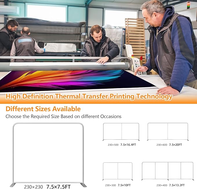 Custom Stand Backdrop with Aluminum Stand, 7.5x20ft Commercial Tension Fabric Banner, Double-Sided Printing for Trade Show, Weddings, Party, Business