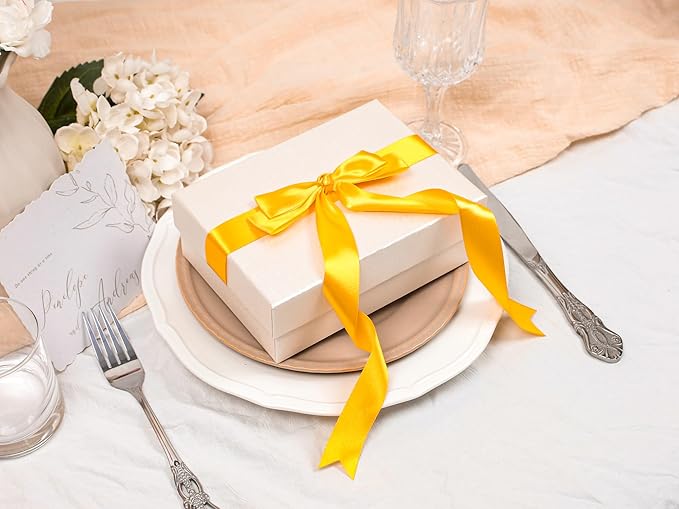 Yellow Satin Ribbon 1 inch X Continuous 50 Yards, Single Face Polyester Ribbon Perfect for Gift Wrapping, Flower Bouquet, Wedding Decor, Crafts, Bow Making, Sewing and More
