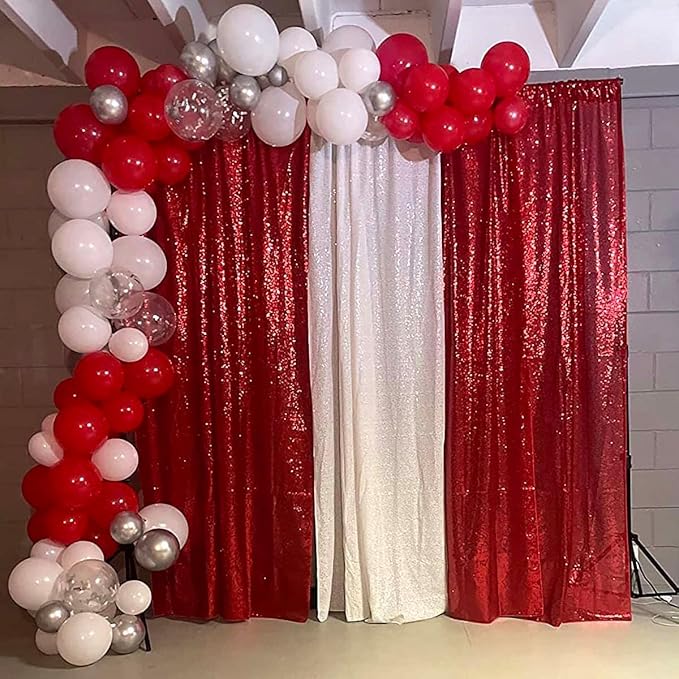 Red Sequin Backdrop Curtain 8FTX8FT 1 Panel Christmas Party Backdrop Curtains Glitter Photo Background Wedding Stage Decorations