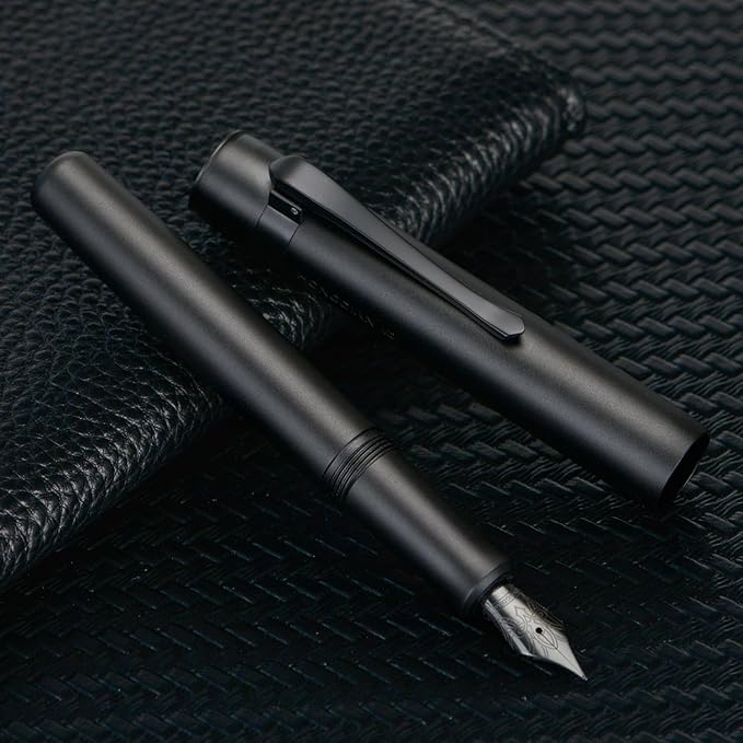 Hongdian M2 Black Forest Mini Fountain Pen, Long Blade Nib & Sleek Shape Aluminium Short Pocket Travel Pen (Matte Black)