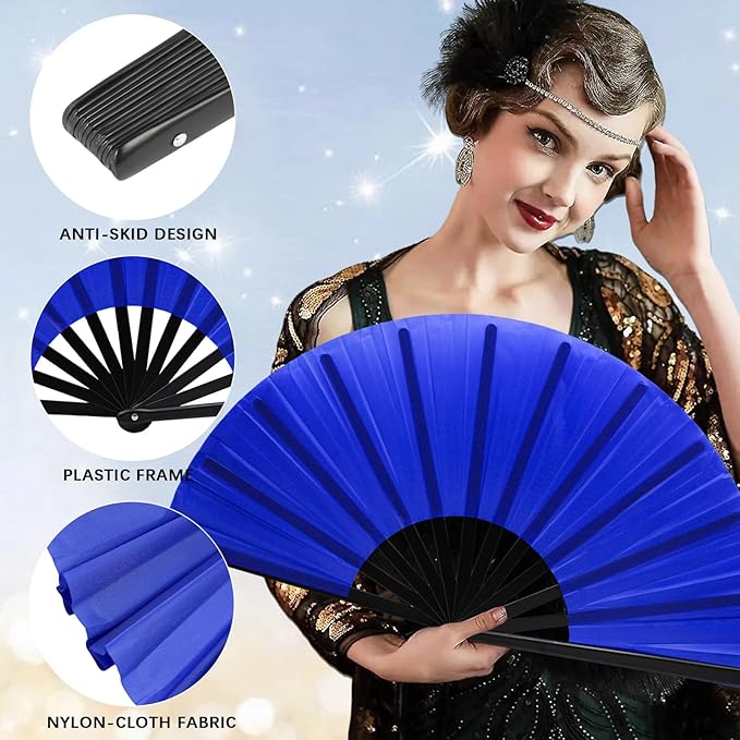 13inch Large Rave Fan Popping Clacking Fans for Line Dancing,Hand Fans for Women Foldable,Boots on The Ground Fan,Portable for Outdoor,Wedding,Party,Decoration (6pcs Blue)