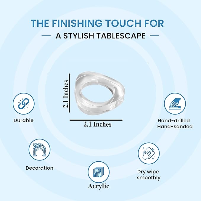Clear Acrylic Napkin Rings - Set of 12 Modern Oval Beveled Holders for Cloth Napkins | Elegant Serviette Rings for Dining Table, Wedding, Party & Holiday Décor (Transparent) - ALPHA Living HOME