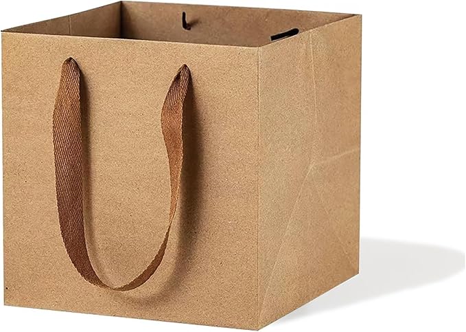 Kraft Paper Gift Bag Large Square Bottom Kraft Paper Bags with Handles (Natural Kraft, 12 x 12 x 12 in, 10 CT)
