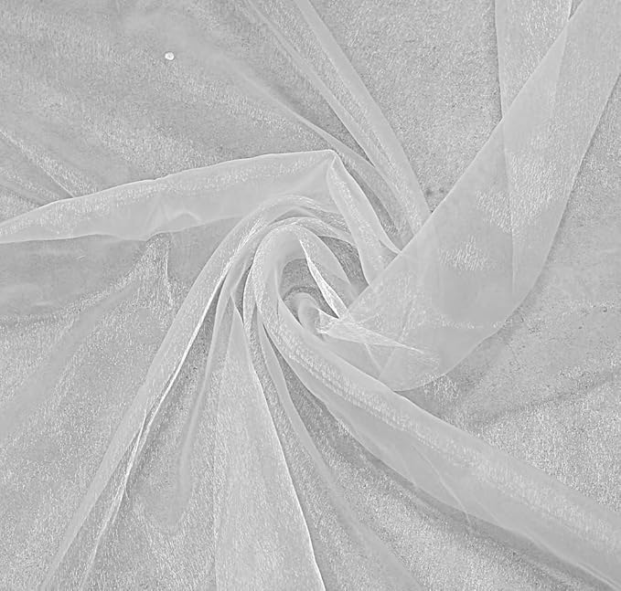 VDS White Organza Fabric, 10 Yards Continuous, 45” Wide, Wedding Party Decoration Iridescent Crystal Sheer Shiny Organza Tulle Bridal Dress DIY Crafts Costume Sewing Backdrop Arch Cloth